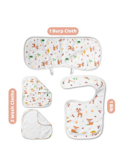 Haus & Kinder - Unisex Cotton Baby Safe Bibs, Wash Cloth and Burp Cloth, Whimsical Woodland