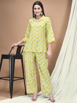 Shree - Women Yellow Viscose Geometric Co-Ord (Set of 2)