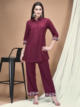 Shree - Women Mauve Polyviscose Embroidered Co-Ord (Set of 2)