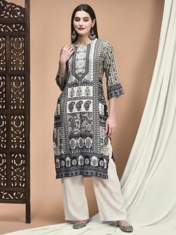 Shree - Women Grey Liva Paisley Kurta with Pant (Set of 2)