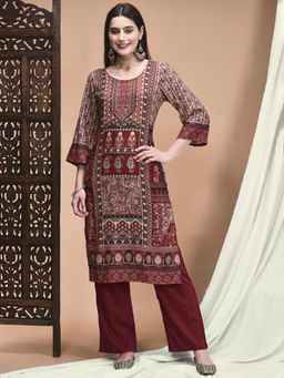 Shree - Women Maroon Liva Paisley Kurta with Pant (Set of 2)