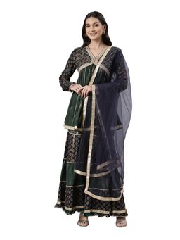 NEERU'S - Women Green Cotton Blend Embroidered Kurta with Sharara and Dupatta (Set of 3)