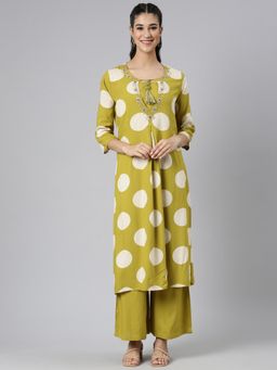 NEERU'S - Women Green Viscose Rayon Printed Kurta with Palazzo and Camisole (Set of 3)