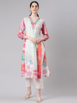 NEERU'S - Women Multi-Color Silk Blend Printed Kurta with Pant (Set of 2)