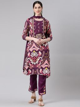 NEERU'S - Women Purple Cotton Blend Printed Kurta with Pant and Dupatta (Set of 3)