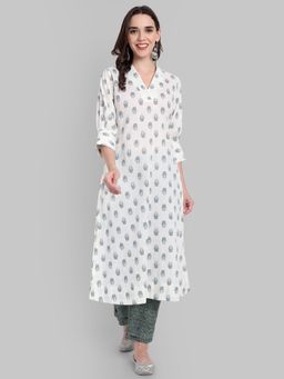 Mera Rang - Women White Cotton Printed Kurta with Pant (Set of 2)