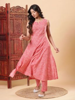 BohoJazz - Women Red Pure Cotton Printed Kurta with Pant (Set of 2)