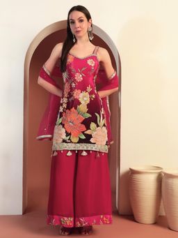 Chhabra 555 - Women Pink Italian Crepe Floral Kurta with Palazzo and Dupatta (Set of 3)
