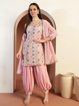 Chhabra 555 - Women Pink Georgette Embroidered Kurta with Salwar and Dupatta (Set of 3)