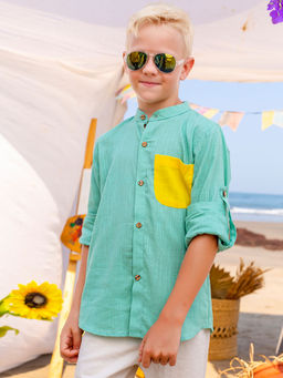 JILMIL - Boys Blue Rolled Up Cotton Shirt