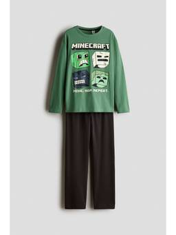 H&M - Boys Green Printed Cotton Pyjamas And T-Shirt