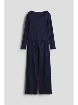 H&M - Girls Navy Blue Pointelle Cotton Pyjamas And Top