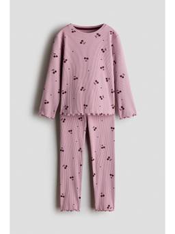 H&M - Girls Purple Patterned Cotton Pyjamas And Top