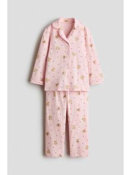 H&M - Girls Pink Printed Cotton Pyjama And Shirt