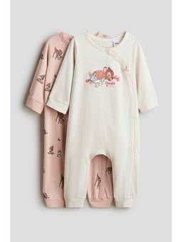 H&M - Girls Multi-Color 2-Pack Printed Cotton Sleepsuits