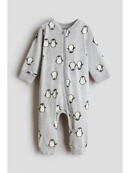 H&M - Boys Grey Printed Cotton Sleepsuit