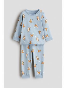 H&M - Boys Blue Printed Cotton Pyjama And Top