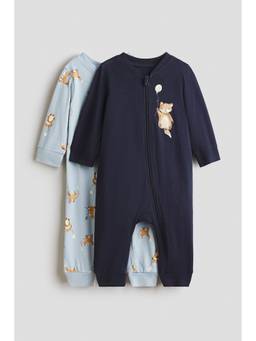 H&M - Boys Blue 2-Pack Printed Sleepsuits