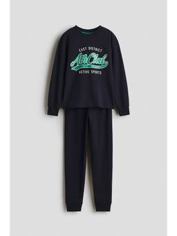 H&M - Boys Navy Blue Cotton Joggers And Top