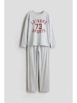 H&M - Boys Grey Print-Motif Cotton Pyjama And Top