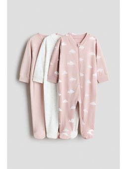 H&M - Girls Multi-Color 3-Pack Cotton Sleepsuits