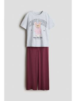 H&M - Girls Grey Cotton Pyjamas And T-Shirt