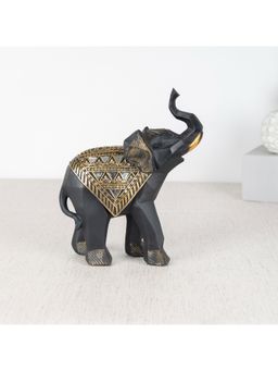 HomeTown - Miraya Elephant Geometric Cut Style, Polyresin Hand Finished Figurine Gold & Black