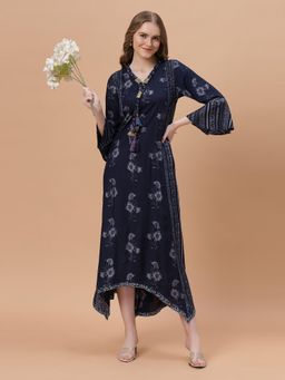 Fantasia - Women Blue Printed Polyester Blend Dress