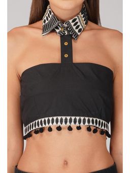 Kovet - Black Cotton Solid Crop Top for Women