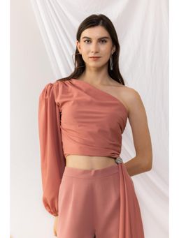 Kovet - Coral Rose One Sleeve Shoulder Crop Top