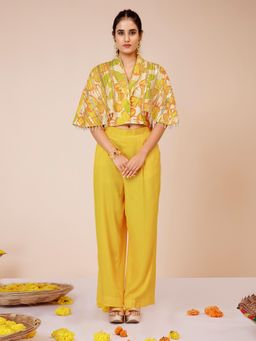 LABEL NIYAMI - Yellow Sunflower Cape Top with Pant