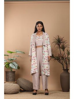 LABEL NIYAMI - Brown Linen Jacket with Crop Top and Pant