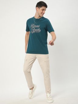 R&B - Mens Teal Typographic Print Regular T-Shirt