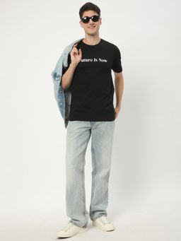 R&B - Mens Black Typographic Print Regular T-Shirt
