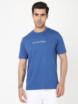 R&B - Mens Blue Typographic Print Regular T-Shirt