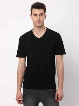 R&B - Mens Black Solid Regular T-Shirt