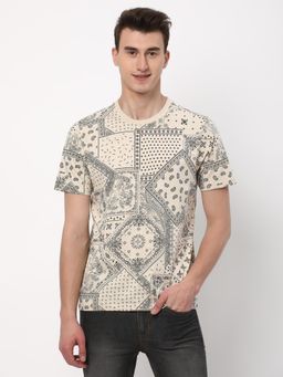 R&B - Mens Beige Paisley Regular T-Shirt