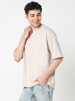 R&B - Mens Beige Solid Oversized Men T-Shirt
