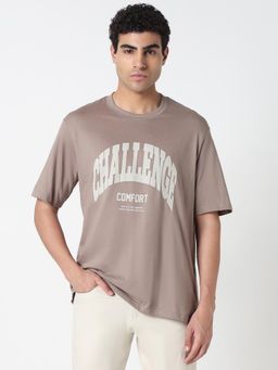 R&B - Mens Beige Typographic Print Relaxed T-Shirt