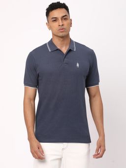 R&B - Mens Navy Blue Solid Regular Polo T-Shirt
