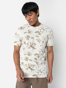 R&B - Mens Beige Floral Regular T-Shirt