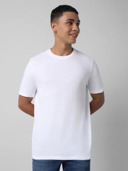 R&B - Mens White Textured Regular T-Shirt