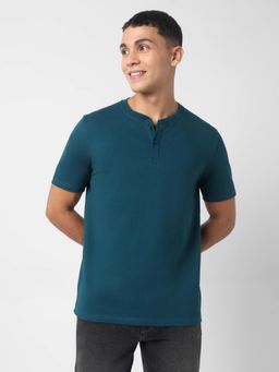 R&B - Mens Teal Textured Regular T-Shirt