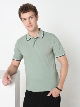 R&B - Mens Dusty Green Solid Regular Polo T-Shirt