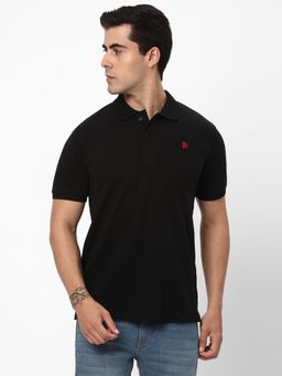 R&B - Mens Black Solid Regular Polo T-Shirt