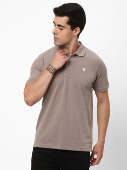 R&B - Mens Khaki Solid Regular Polo T-Shirt