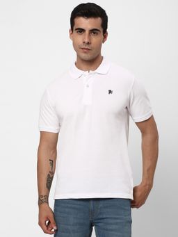 R&B - Mens White Solid Regular Polo T-Shirt