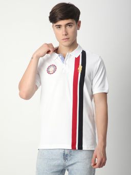 R&B - Mens White Graphic Print Regular Polo T-Shirt