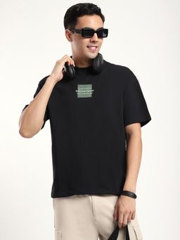 R&B - Mens Black Graphic Print Oversized T-Shirt