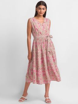 Globus - Pink Printed Dress with Belt (Set of 2)
